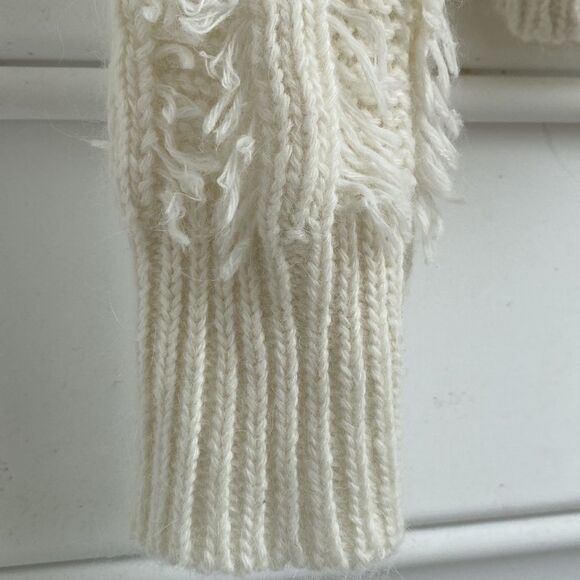 REVOLVE J.O.A LA Angora Blend Fringed Crew Neck Chunky Knit Sweater Cream XS - Picture 4 of 9